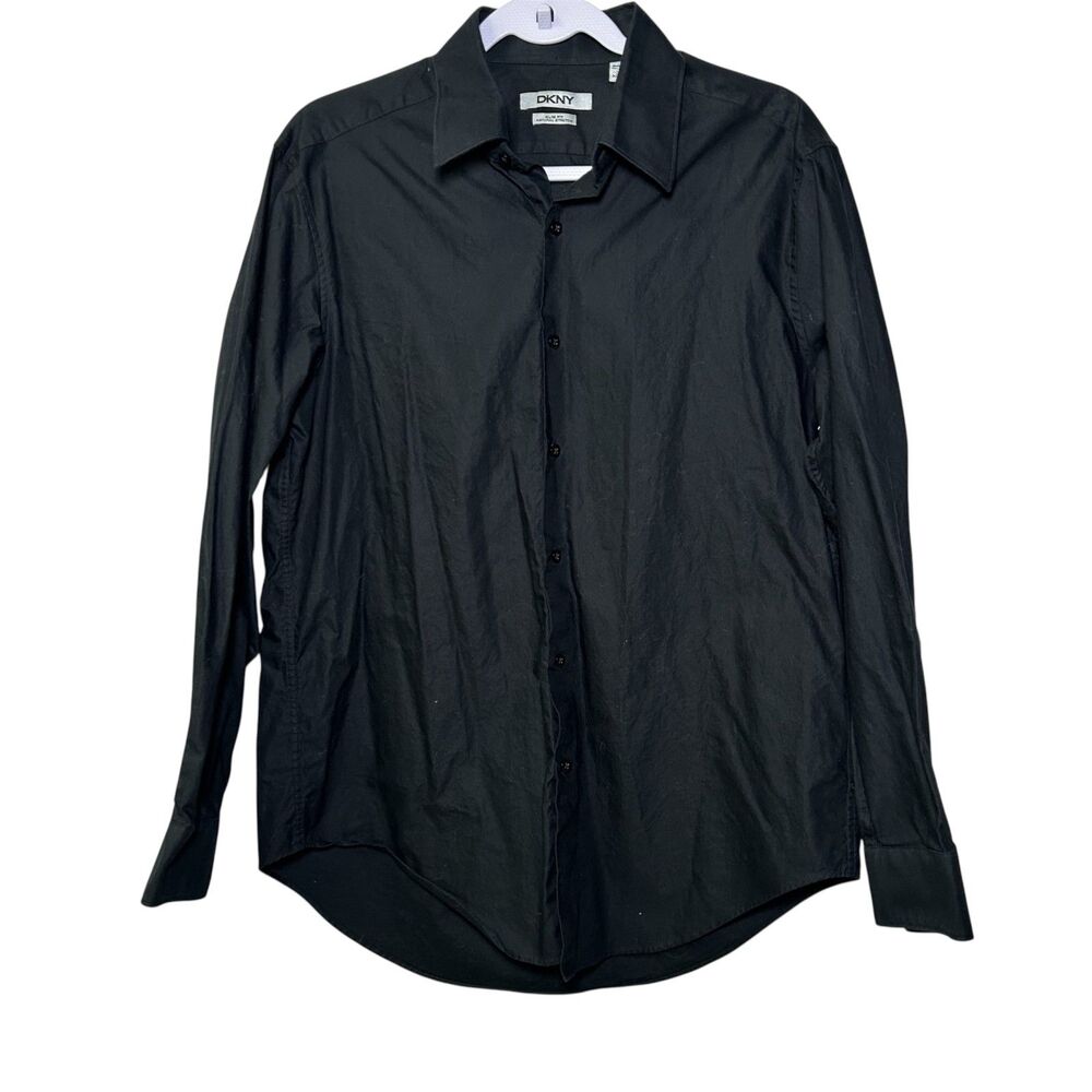 DKNY classic black long-sleeve button-down dress shirt Large